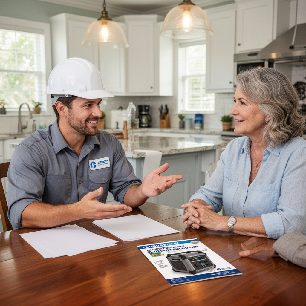 A local expert talking with a homeowner in bright daylight