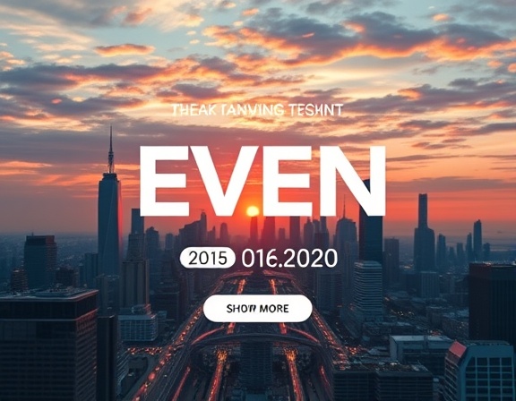 sleek banner template, inviting, promoting a tech event, photorealistic, set against a futuristic skyline, highly detailed, animated digital effects, with metallic hues, warm sunset lighting, shot with an ultra-wide-angle lens.