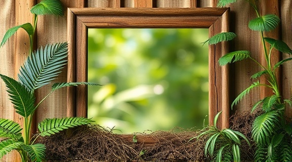 eco-friendly frame innovation, sustainable expression, responsibly created, photorealistic, eco studio with recycled materials, highly detailed, earthy textures, vivid color capture, natural greens, eco-friendly LED lighting, shot with an eco lens.