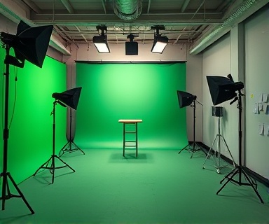 innovative branding video, distinctive, crafting, photorealistic, production studio with lighting rigs and green screens, highly detailed, storyboard notes pinned on walls, razor-sharp focus, neutral colors, stage lighting, shot with a Leica 28mm lens