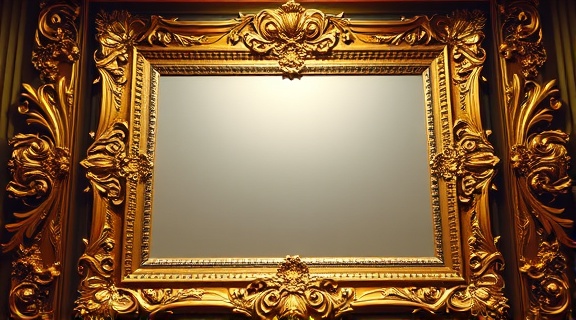 ornate frame design, majestic expression, meticulously embellished, photorealistic, grand gallery of fine arts, highly detailed, baroque patterns, super high-resolution capture, golden hues, spotlight illumination, shot with a zoom lens.